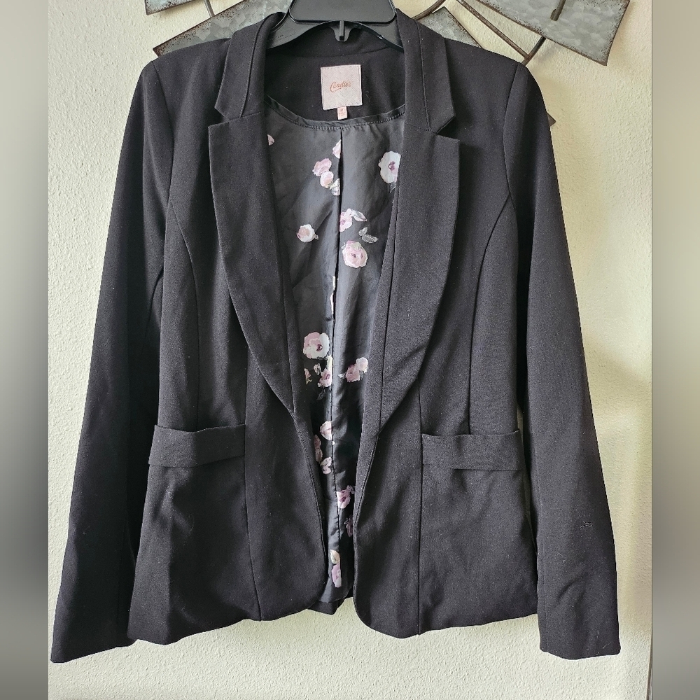 Candie's Elegant Women's Black Classic Floral Office Business Casual Blazer Sz M